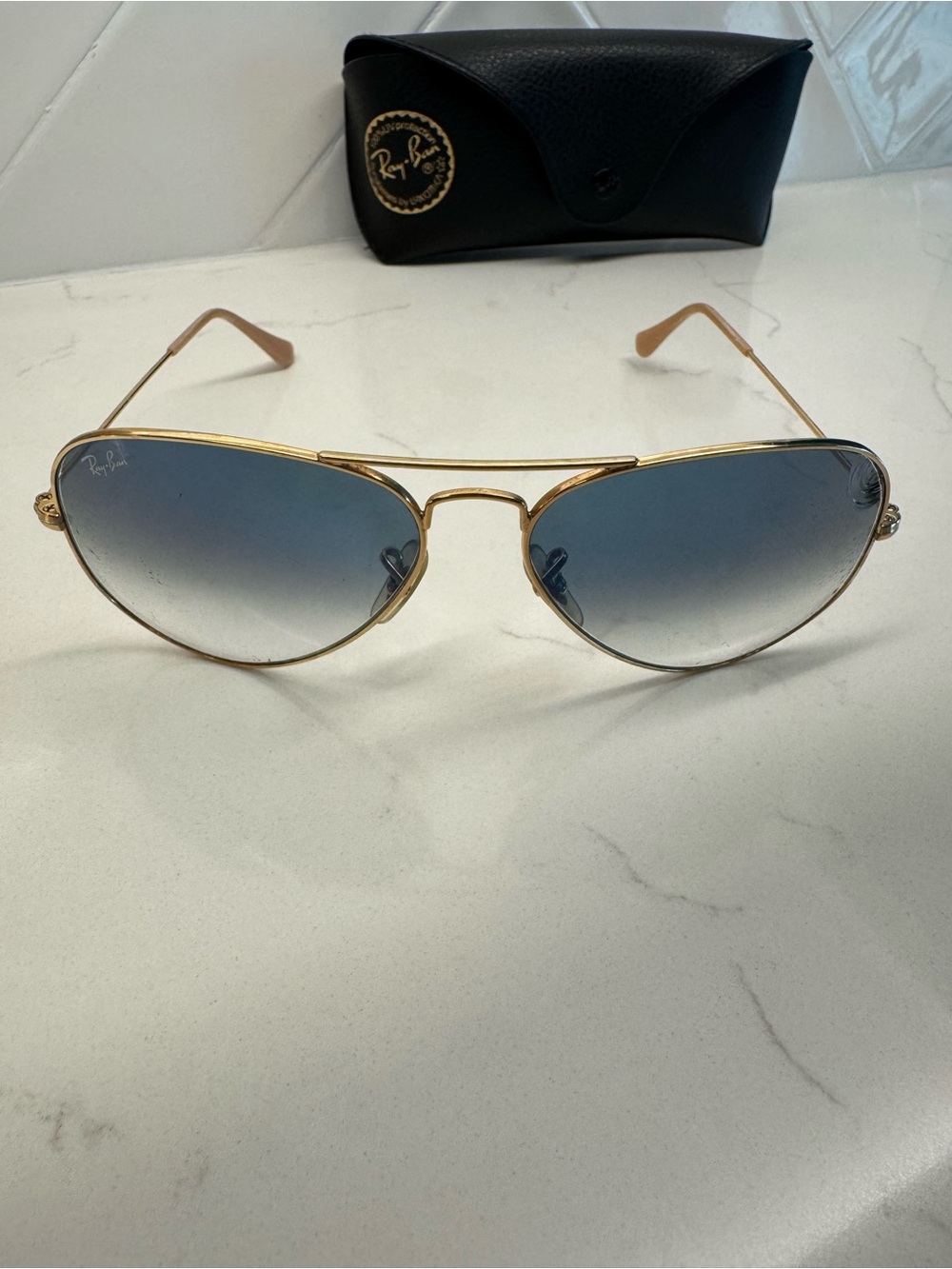 Ray-Ban Gold Frame Sunglasses with Blue Gradient Lenses